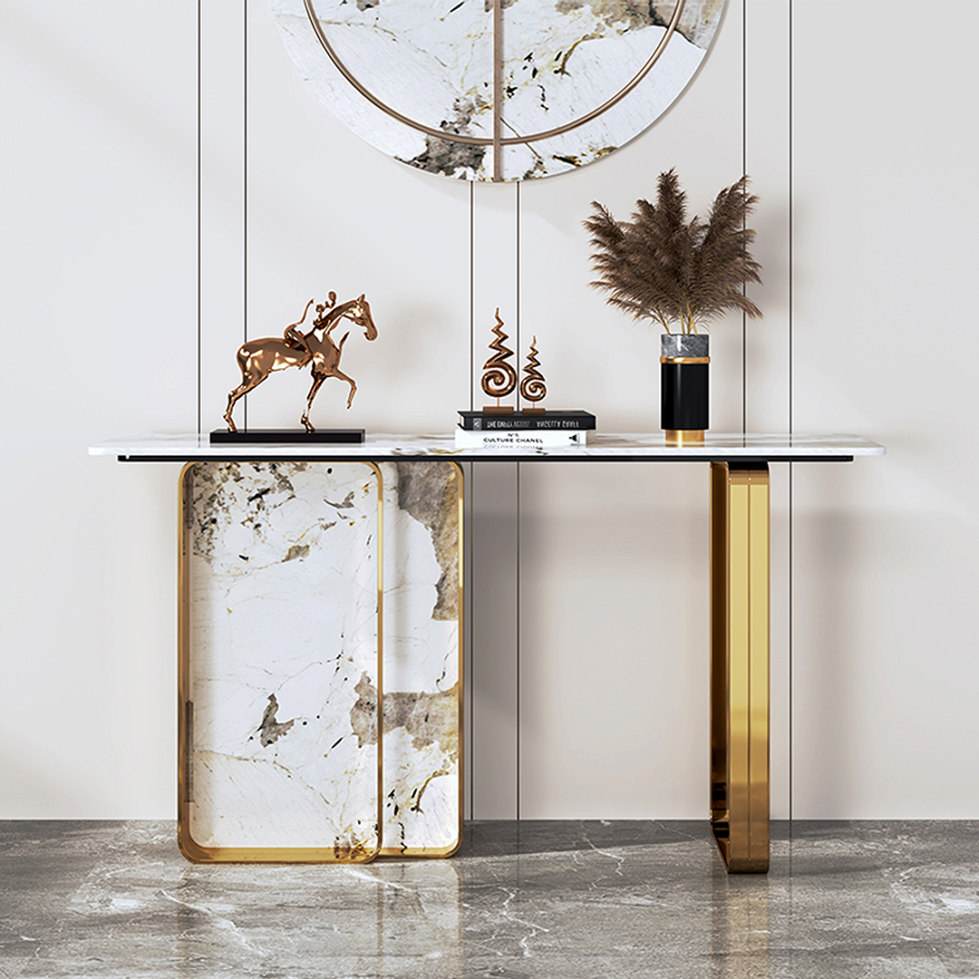 Aeta Console Table, Stone Top With Gold Frame-Rit Concept-Rit Concept