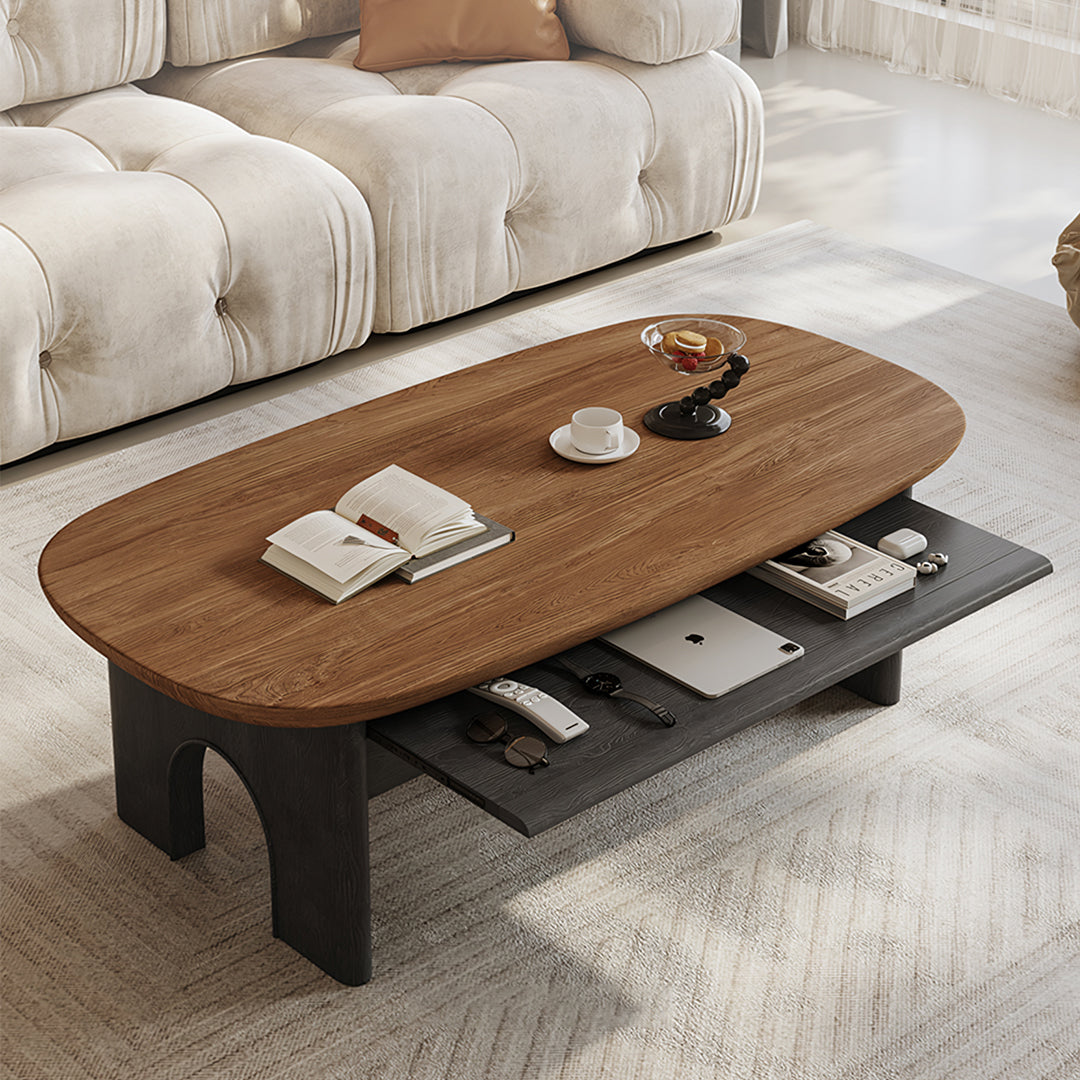 Knight Coffee Table With Storage, Wood, Oval