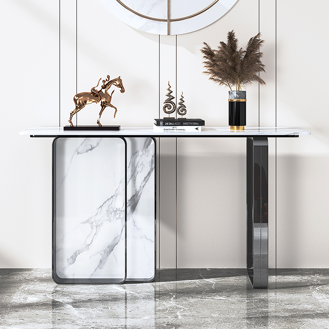 Aeta Console Table, Stone Top With Black Frame