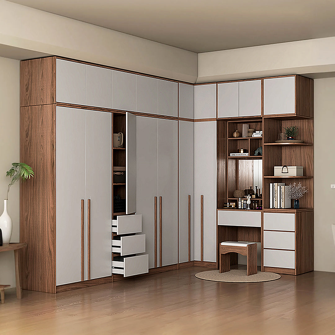 Bianchi Corner Wardrobe, L Shape Wardrobe With Dressing Table-Rit Concept-150cm + 130cm-Rit Concept