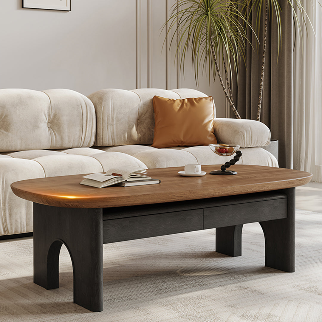 Knight Coffee Table With Storage, Wood, Oval