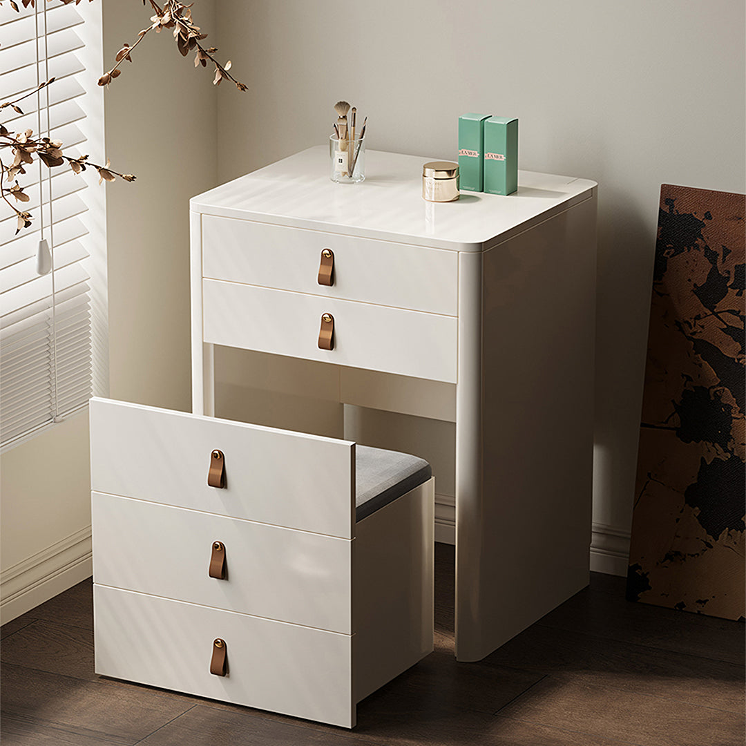 Flores Small Dressing Table With LED Mirror & Chair, Off White-Rit Concept-Rit Concept