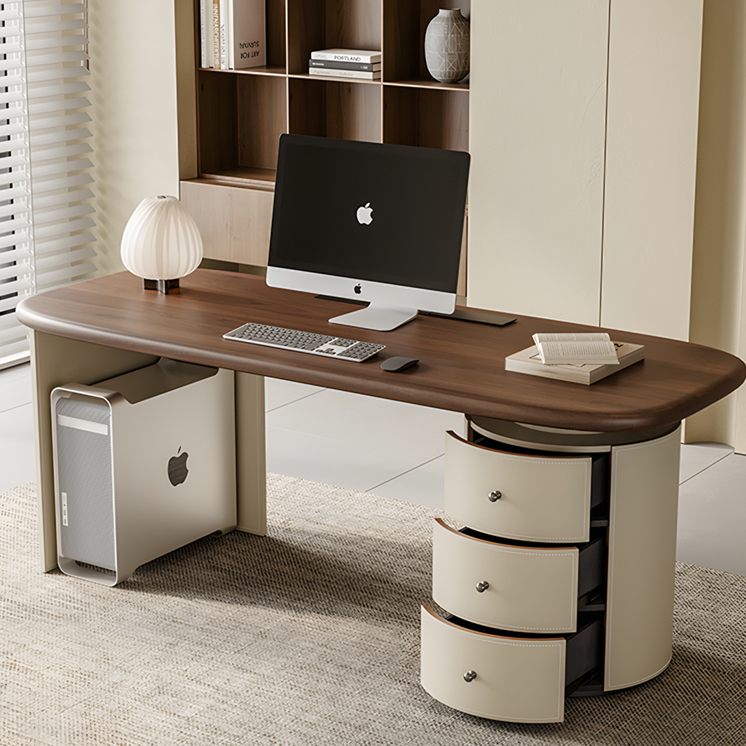 Simao Office Desk With Storage Drawers, Solid Wood-Rit Concept-Rit Concept