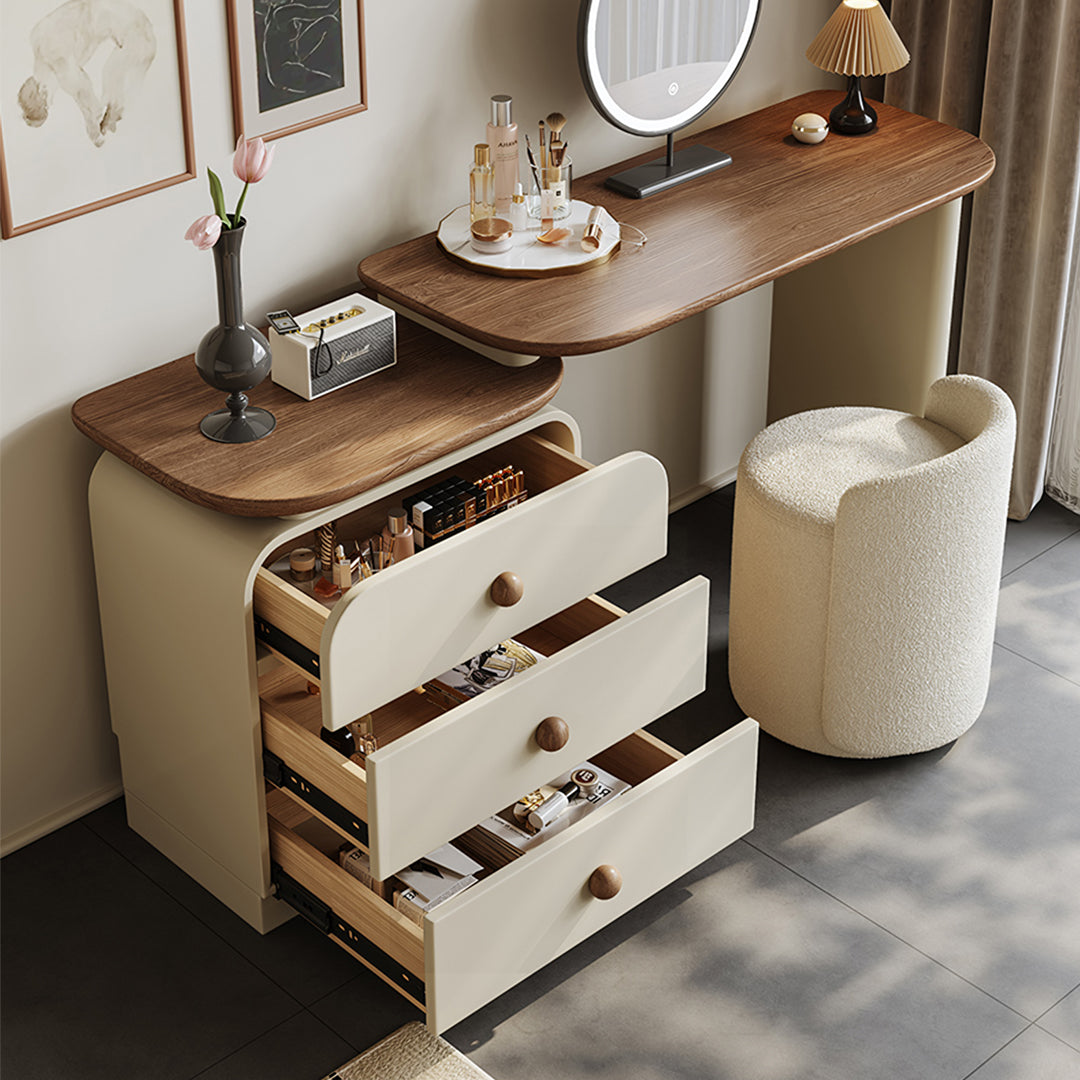 Jackson Dressing Table With Chest Of Drawers & Round Mirror, Solid Wood