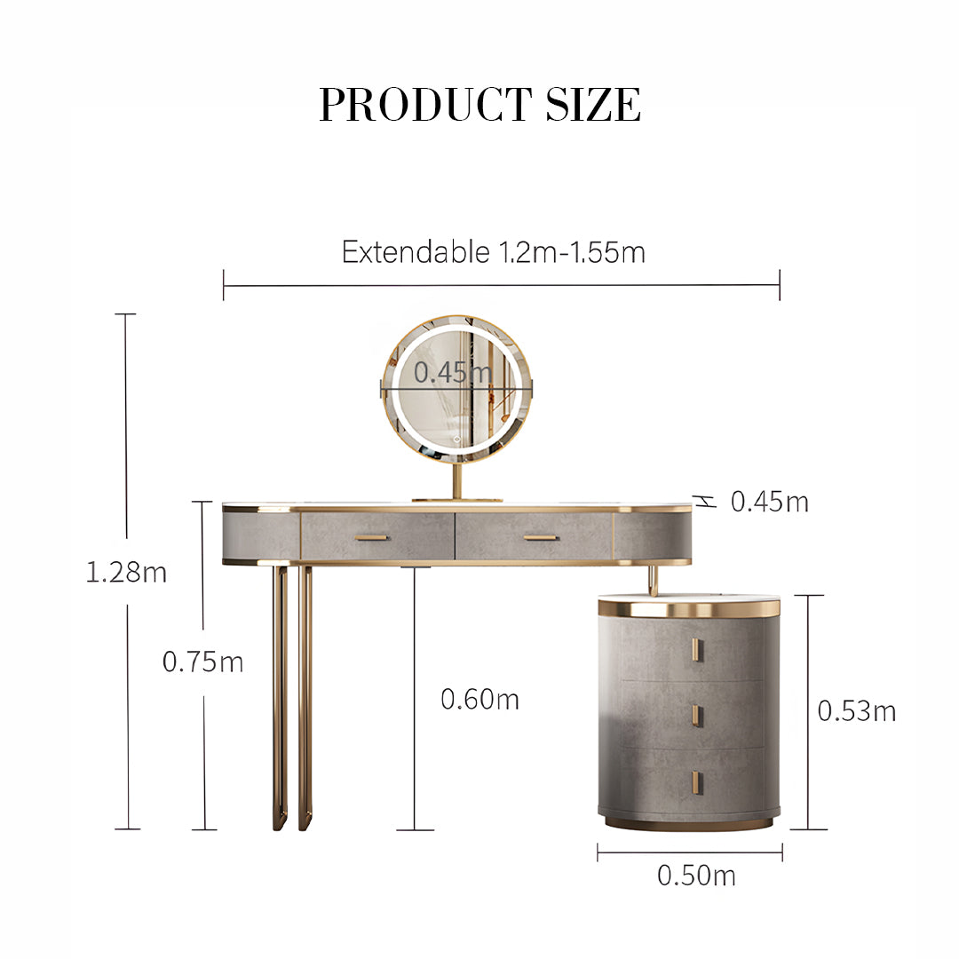 Zoey Dressing Table With LED Mirror, Grey-Rit Concept-Rit Concept