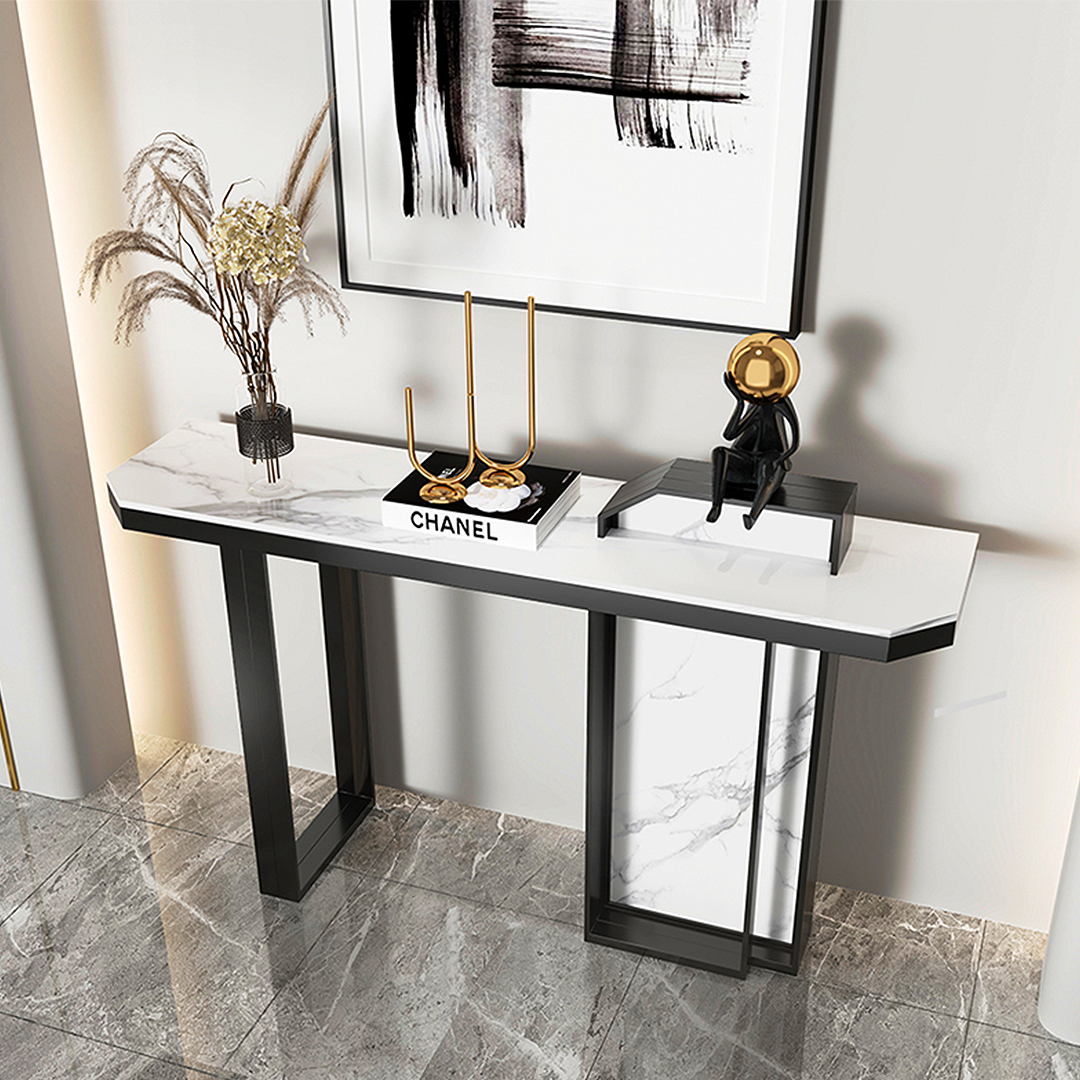 Huli Metal Modern Console Table, Black & White