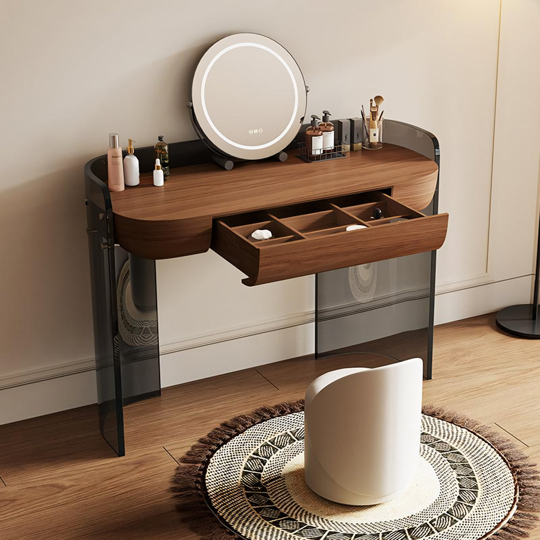 Turner Dressing Table With Large LED Mirror, Walnut & Black-Rit Concept-Rit Concept