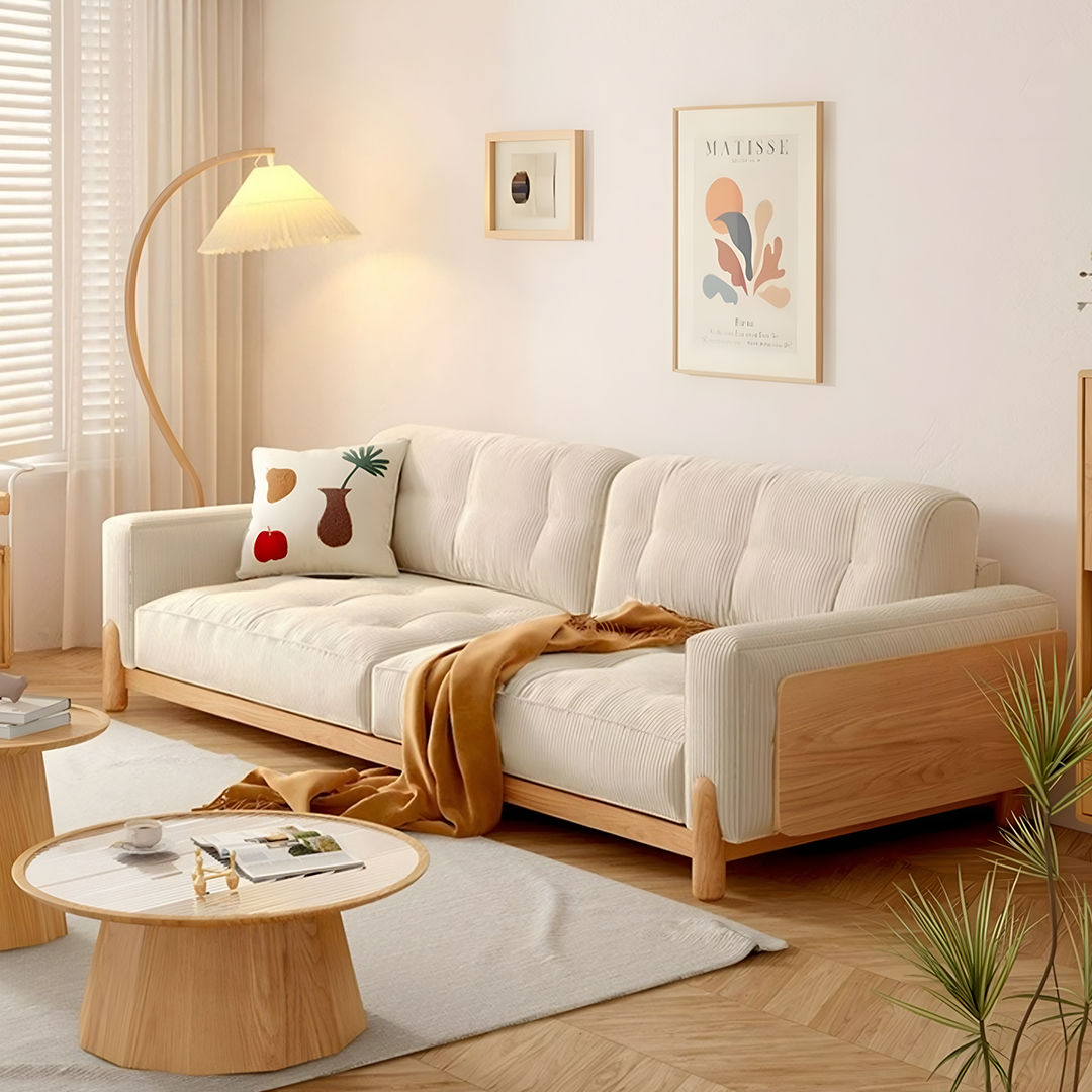 Catalina Cloud Sofa, Two Seater, Three Seater Sofa, Cream Corduroy, Cherry Wood-Rit Concept-Rit Concept