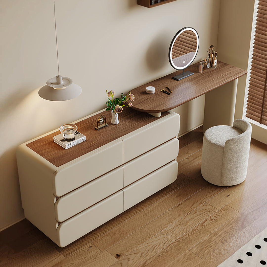 Lewis Dressing Table With Chest Of Drawers & Round Mirror, Solid Wood-Rit Concept-Rit Concept