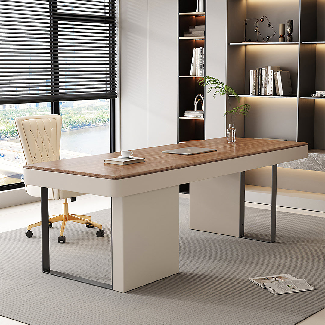 Elena Modern Office Desk, Wood, Cream & Walnut-Rit Concept-Rit Concept