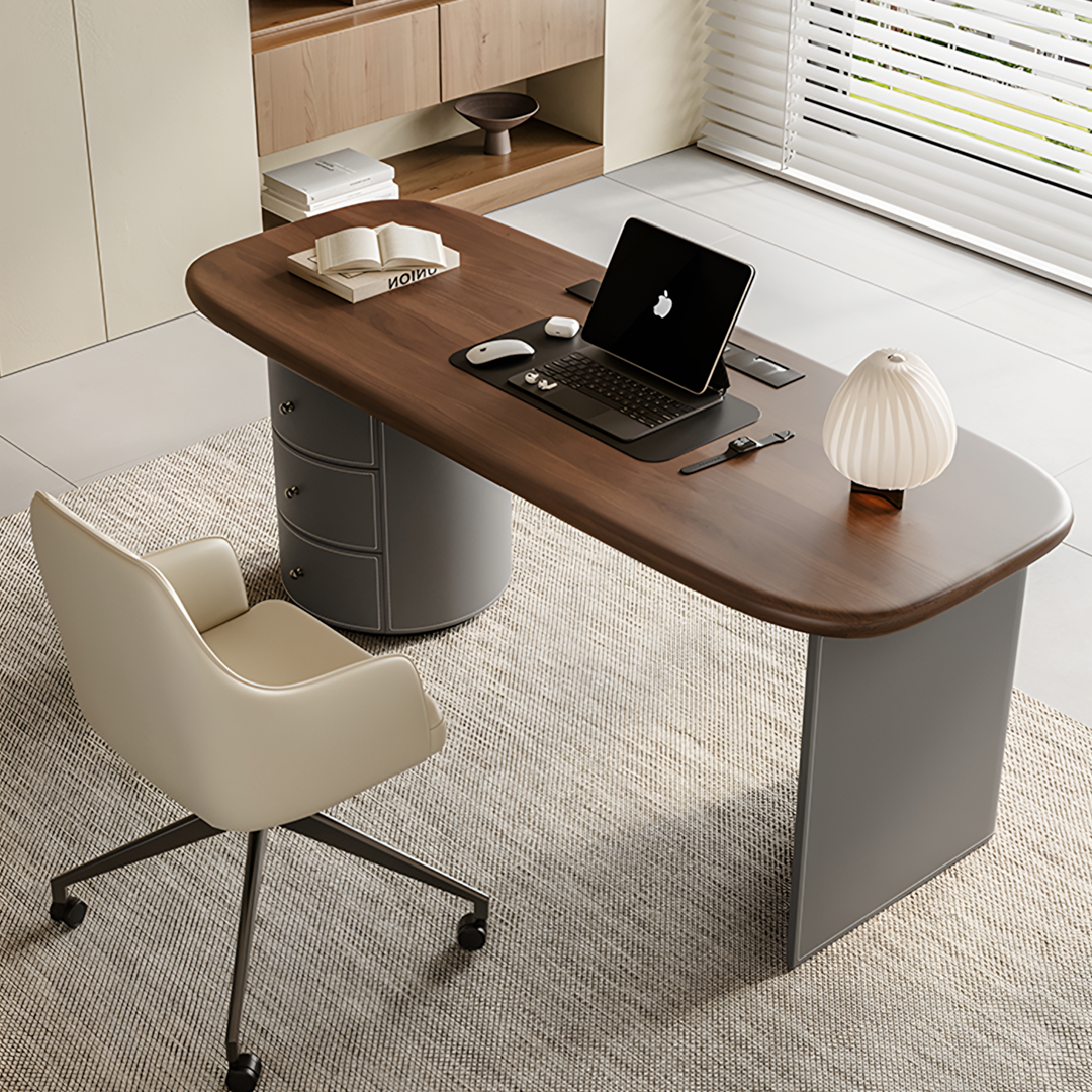 Simao Office Desk With Storage Drawers, Solid Wood-Rit Concept-Rit Concept