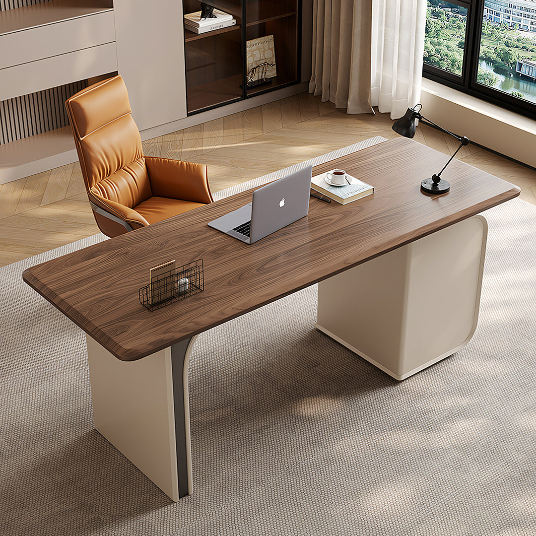 Ahn Office Desk With Storage, Walnut & Cream-Rit Concept-Rit Concept