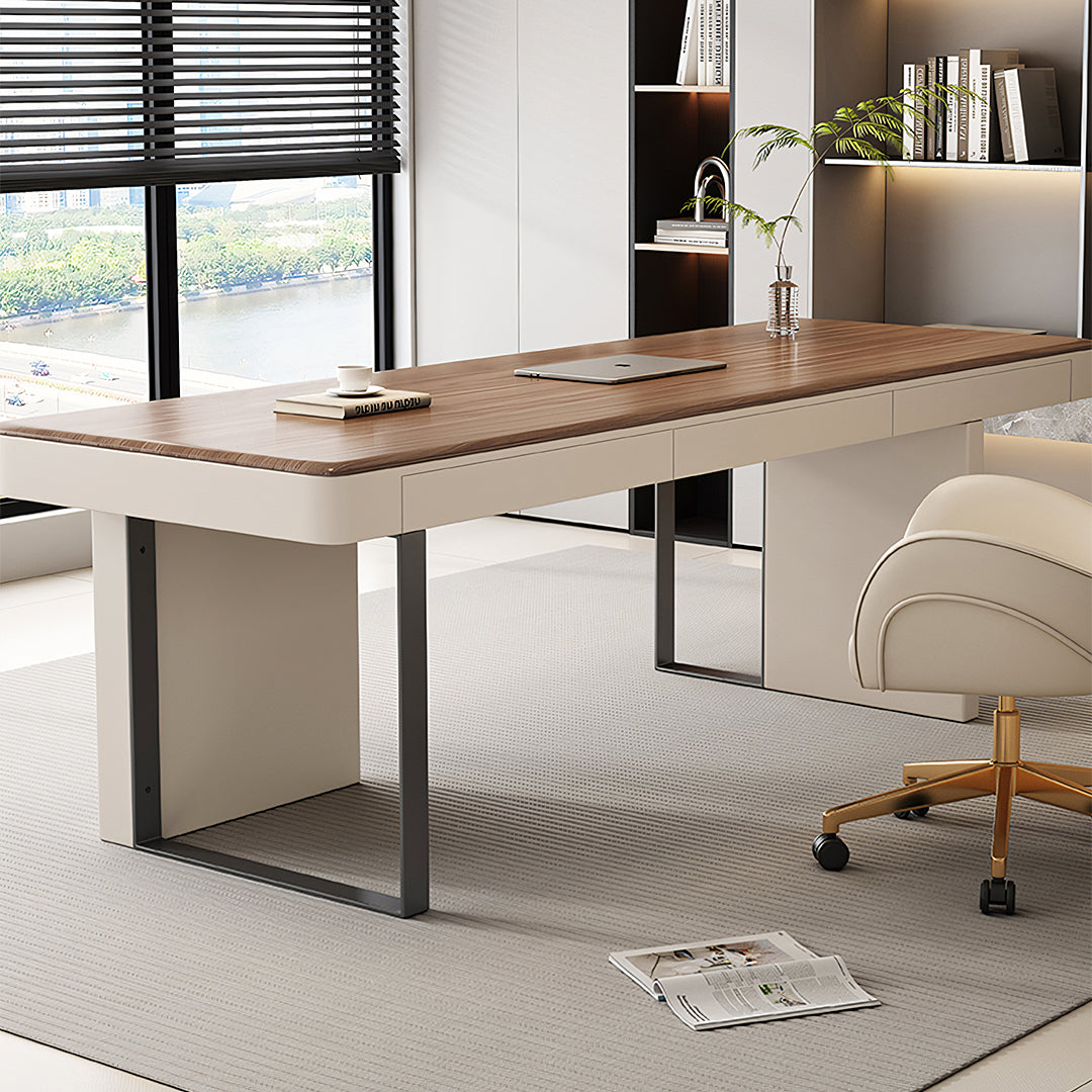 Elena Modern Office Desk, Wood, Cream & Walnut-Rit Concept-Rit Concept