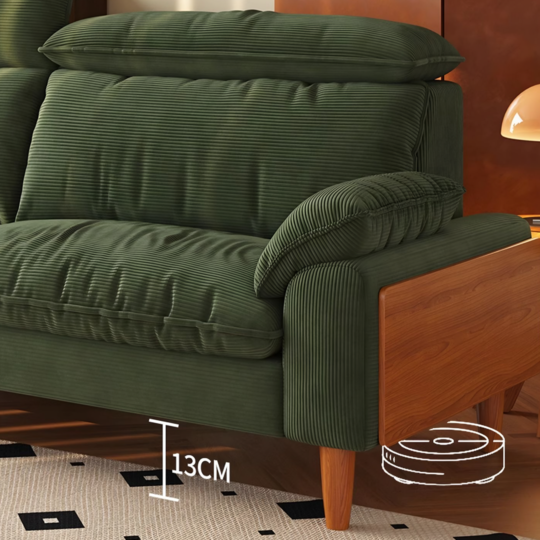 Rodríguez Two Seater, Three Seater, Four Seater Corduroy Sofa, Green, Ash Wood-Rit Concept-Rit Concept