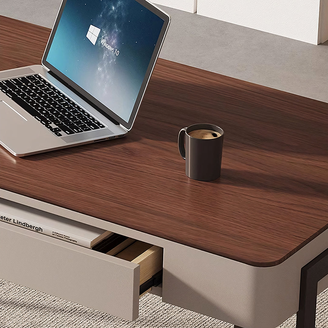 Amir Office Desk With Storage Drawers, Cream & Walnut-Rit Concept-Rit Concept