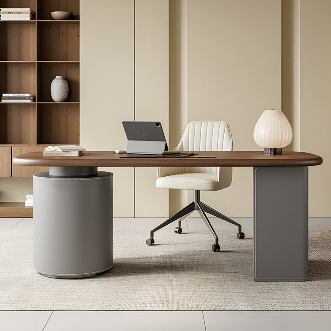 Simao Office Desk With Storage Drawers, Solid Wood-Rit Concept-Rit Concept