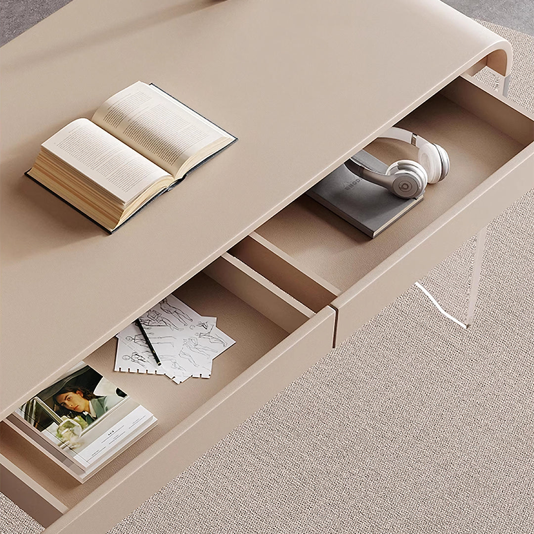 Kenji Office Desk With Storage, Cream