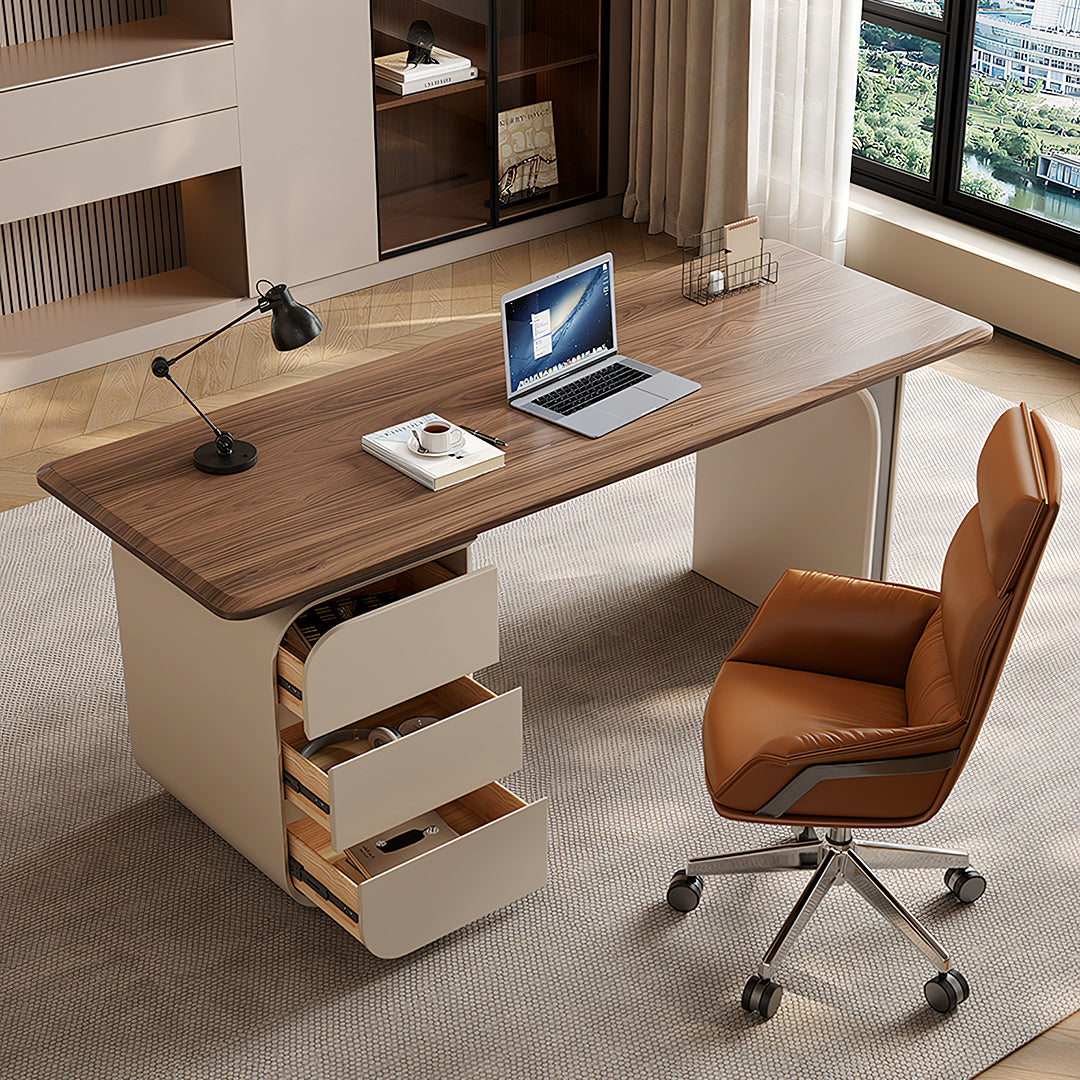 Ahn Office Desk With Storage, Walnut & Cream-Rit Concept-Rit Concept