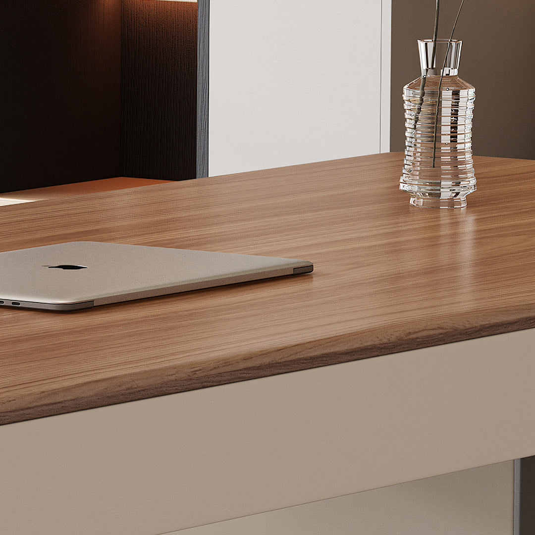 Elena Modern Office Desk, Wood, Cream & Walnut-Rit Concept-Rit Concept