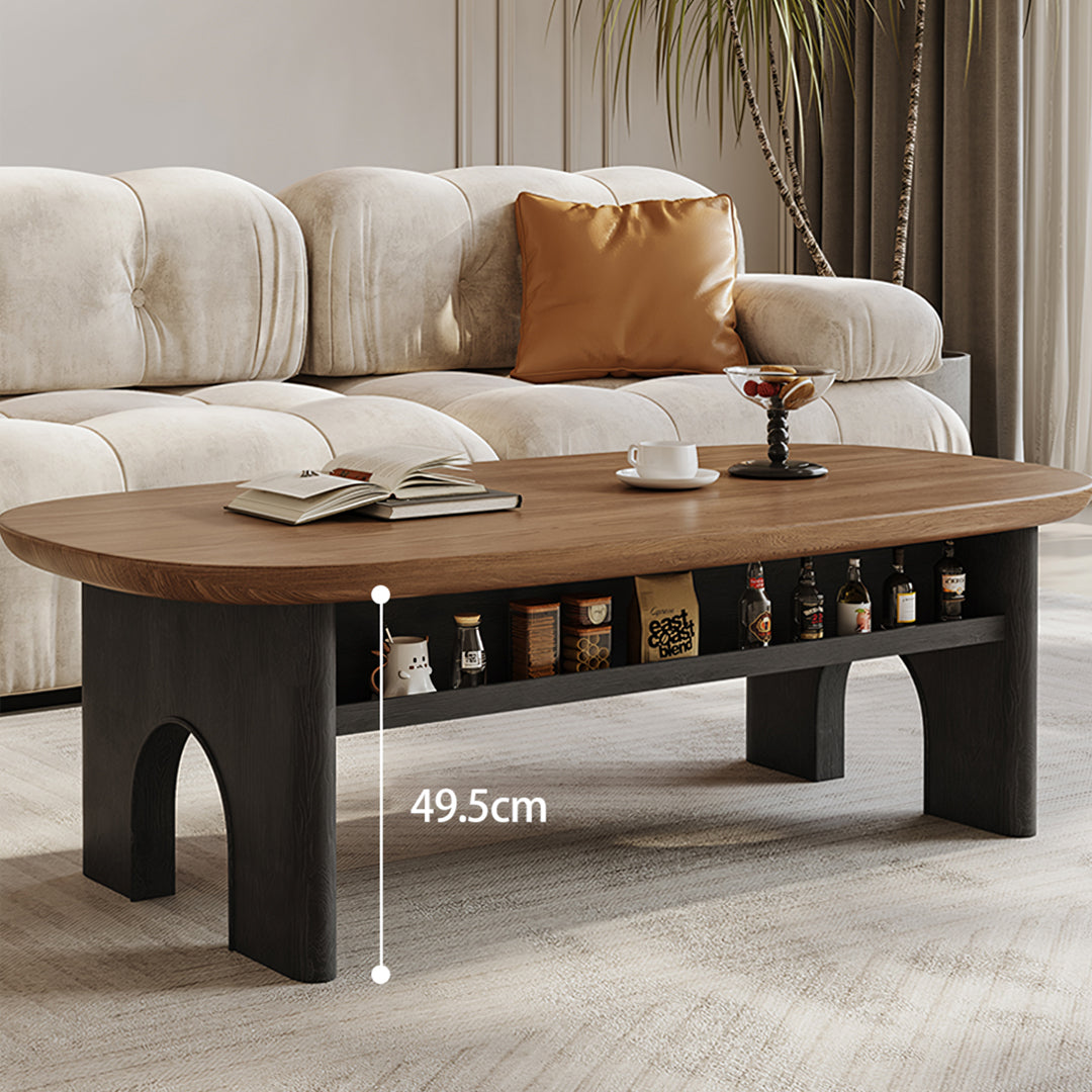 Knight Coffee Table With Storage, Wood, Oval