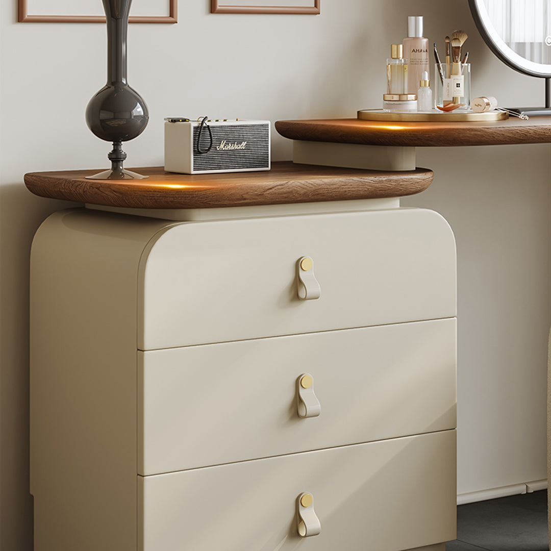 Stewart Dressing Table With Chest Of Drawers & Round Mirror, Solid Wood-Rit Concept-Rit Concept