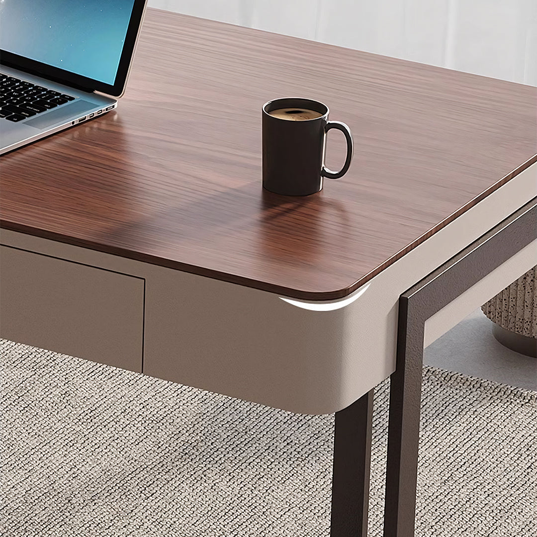 Amir Office Desk With Storage Drawers, Cream & Walnut-Rit Concept-Rit Concept