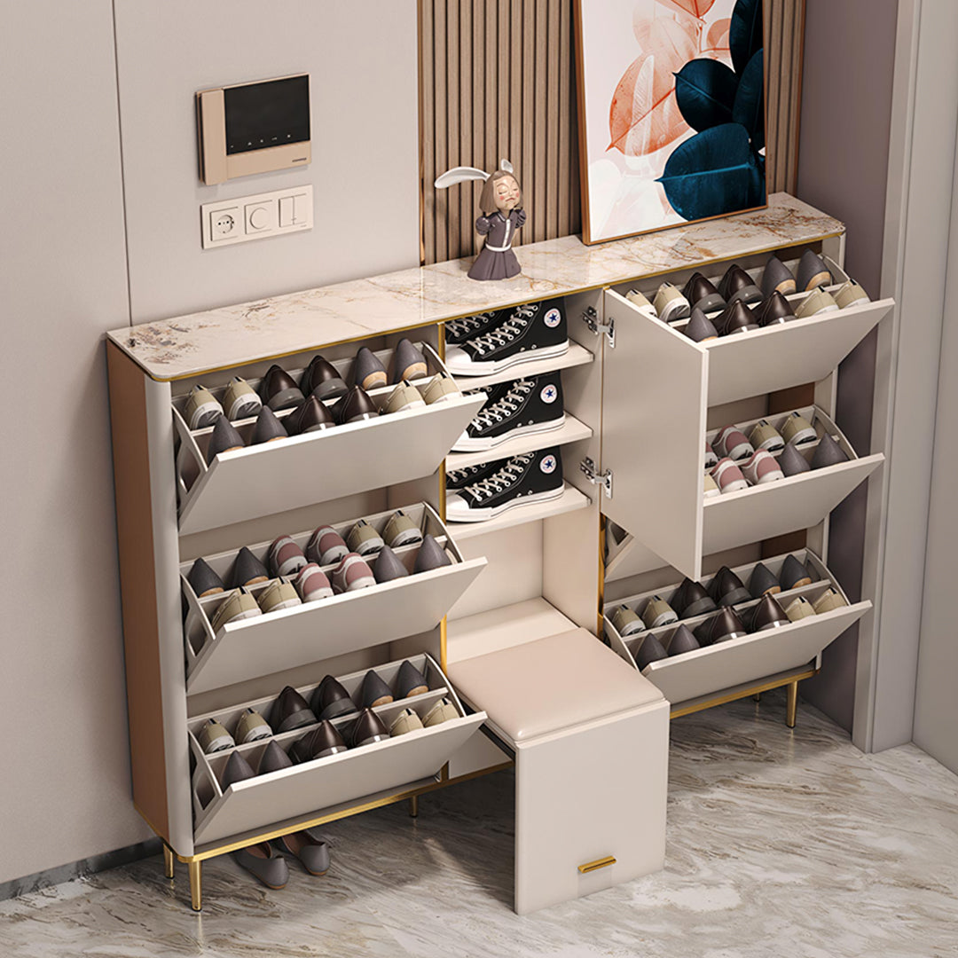 Isabella Shoe Storage For Narrow Space With Shoe Stool, Cream