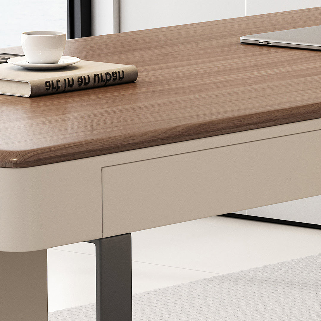 Elena Modern Office Desk, Wood, Cream & Walnut-Rit Concept-Rit Concept