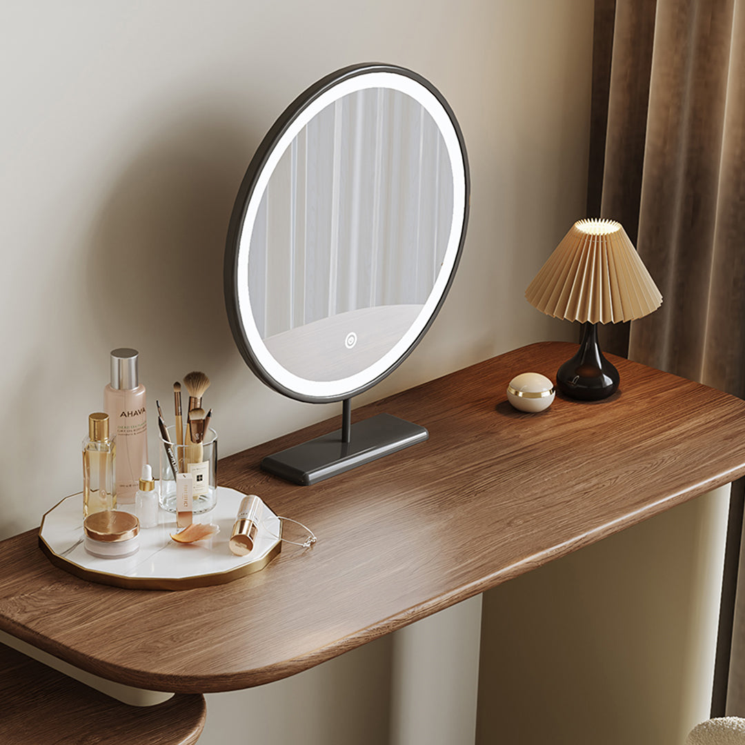 Stewart Dressing Table With Chest Of Drawers & Round Mirror, Solid Wood