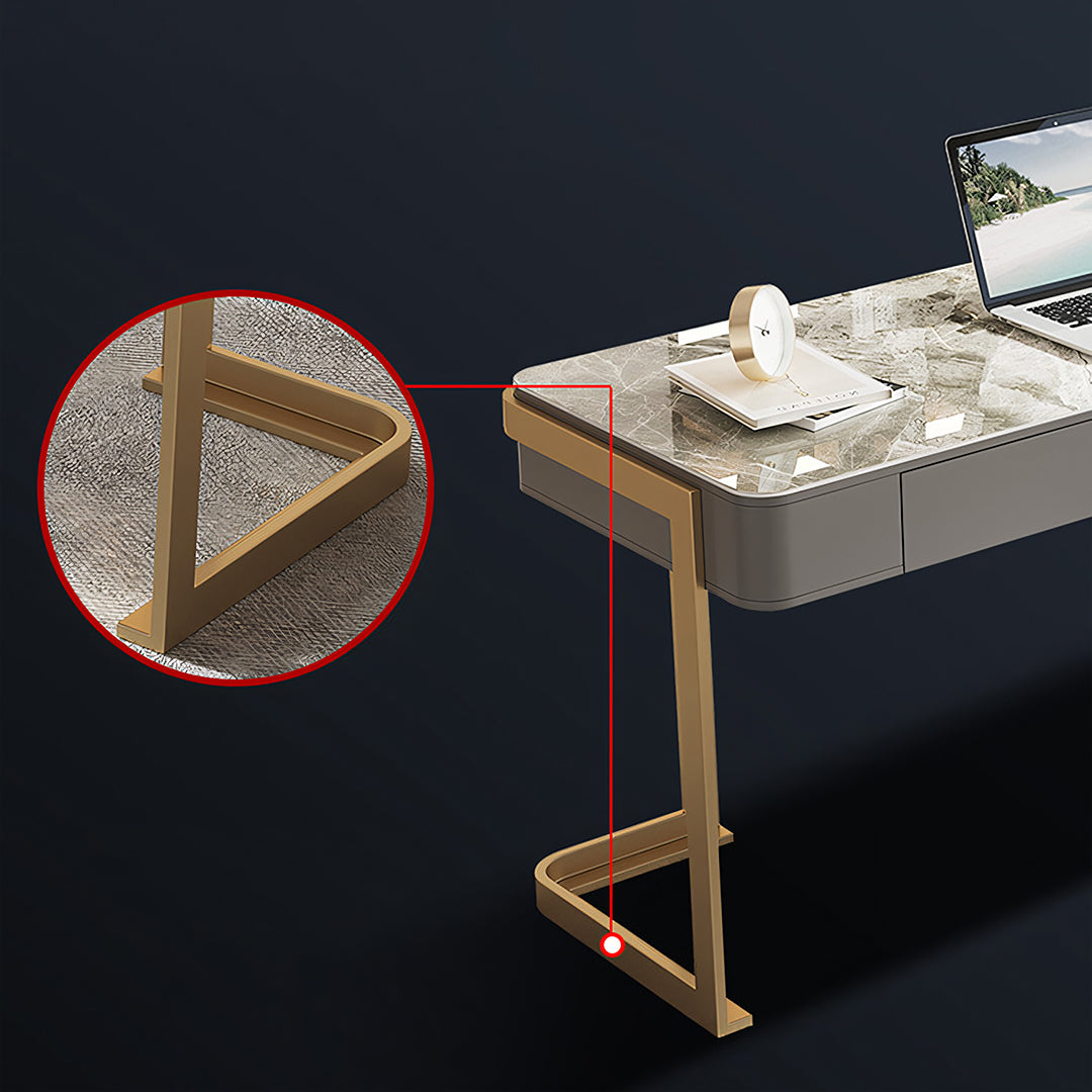 Leila Home Office Desk With Drawers, Grey & Gold-Rit Concept-Rit Concept