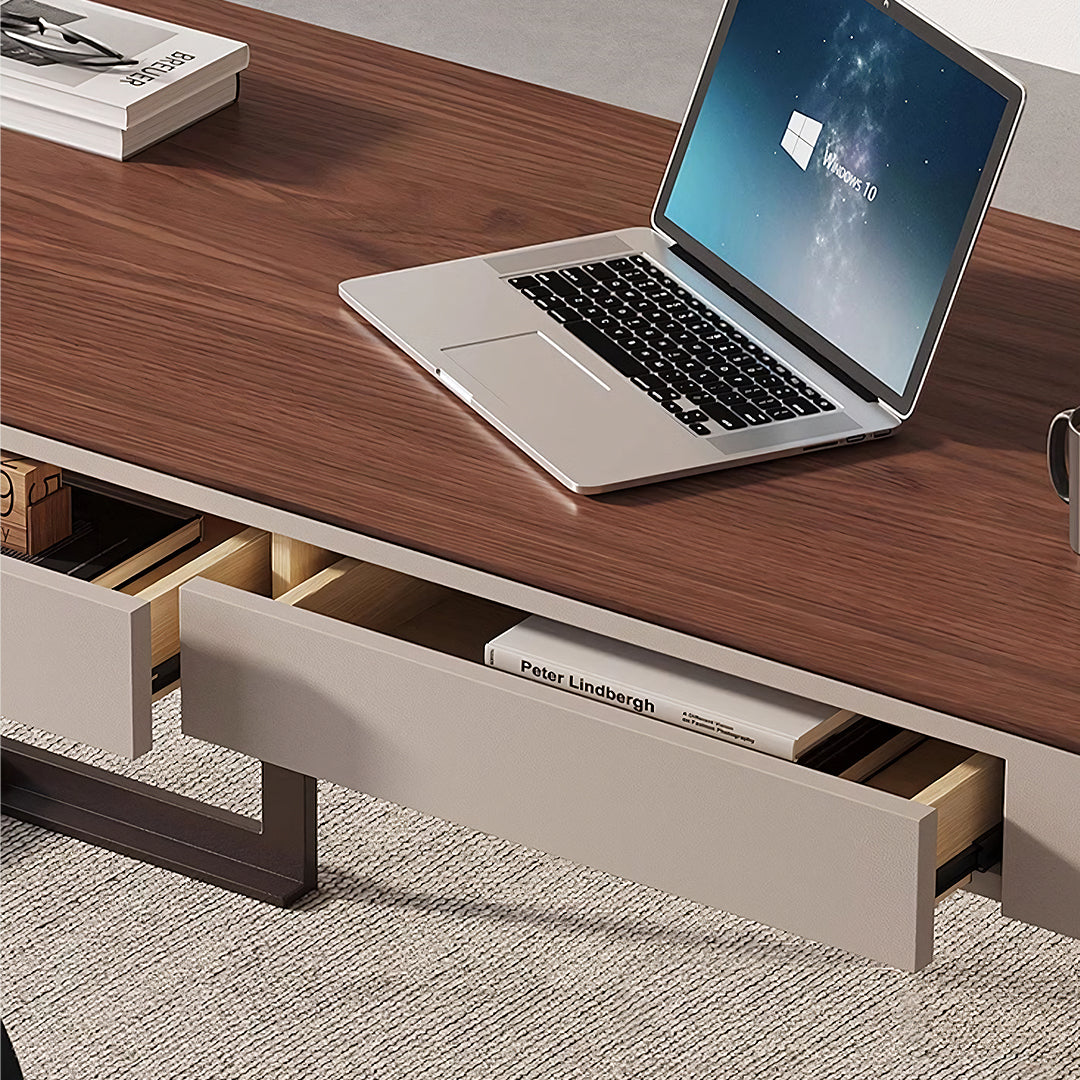 Amir Office Desk With Storage Drawers, Cream & Walnut-Rit Concept-Rit Concept