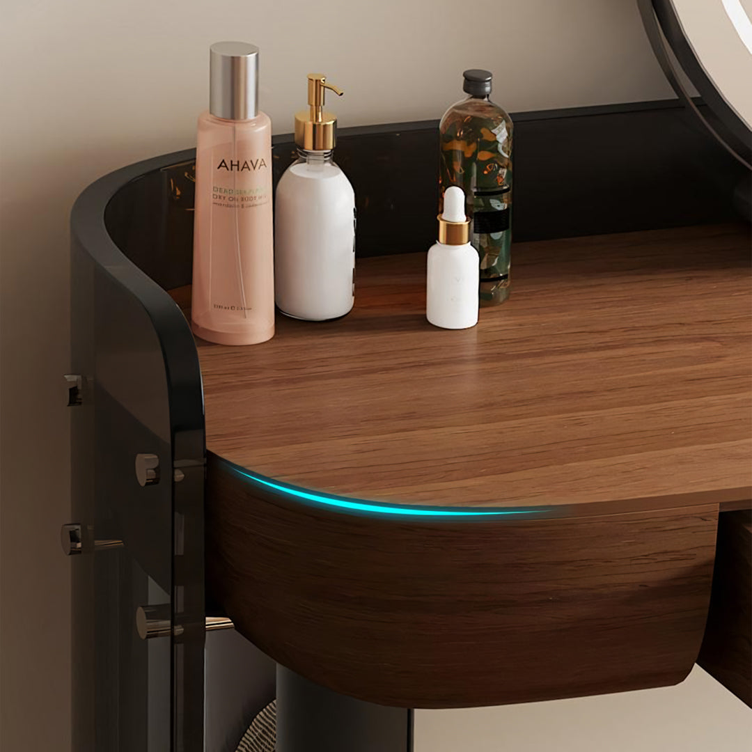 Turner Dressing Table With Large LED Mirror, Walnut & Black-Rit Concept-Rit Concept