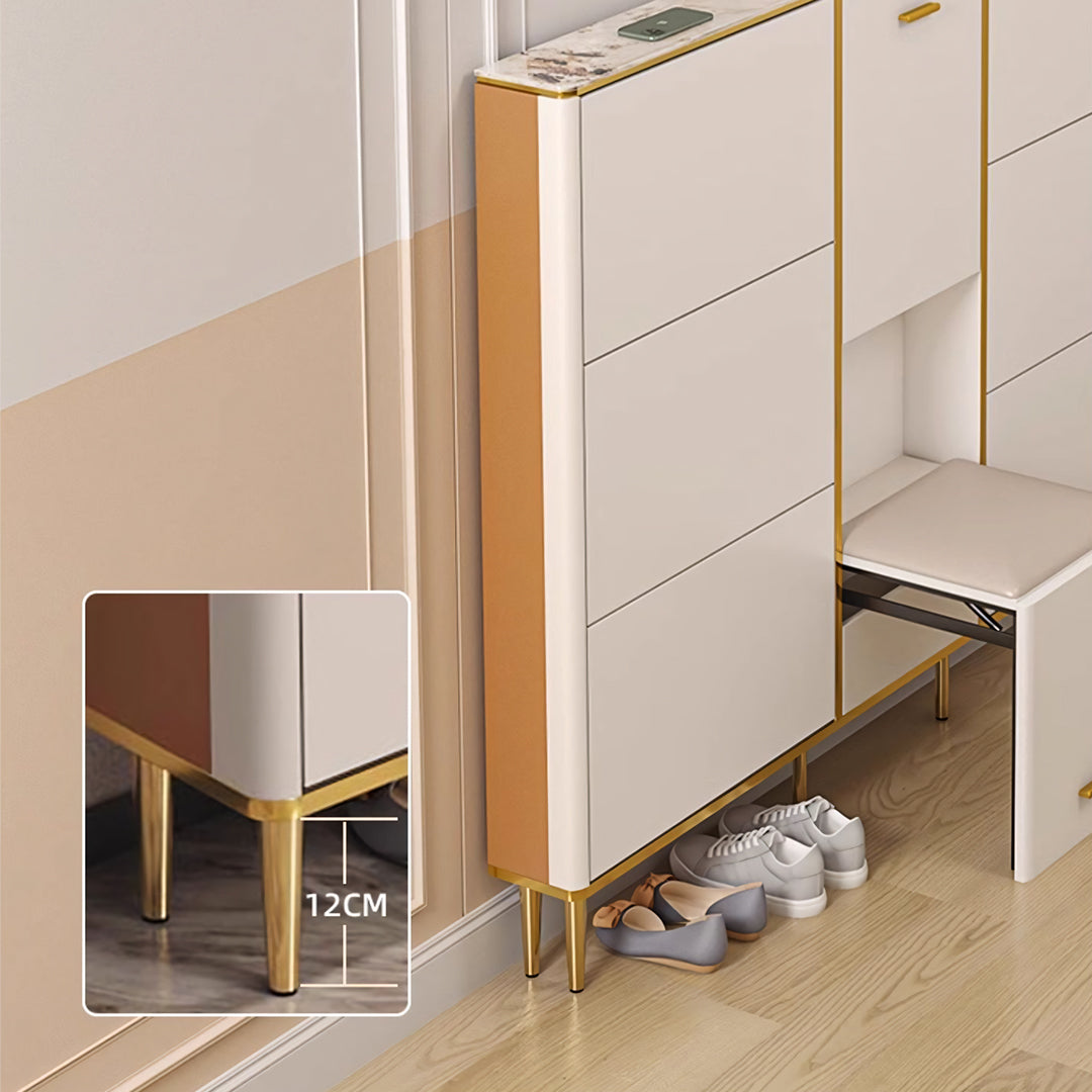 Isabella Shoe Storage For Narrow Space With Shoe Stool, Cream