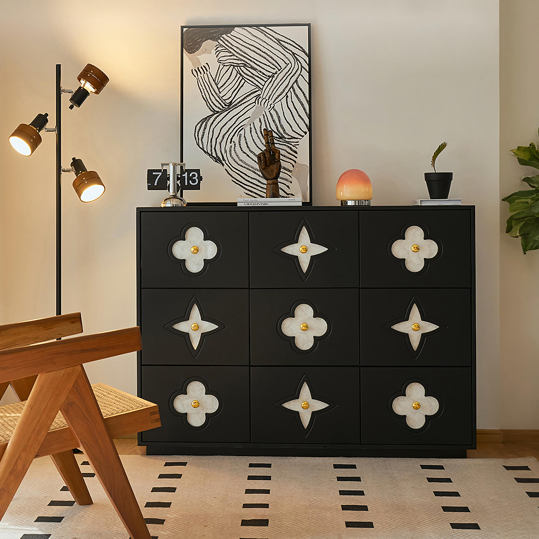 Amalia Narrow Sideboard, Art Deco Sideboard, Black