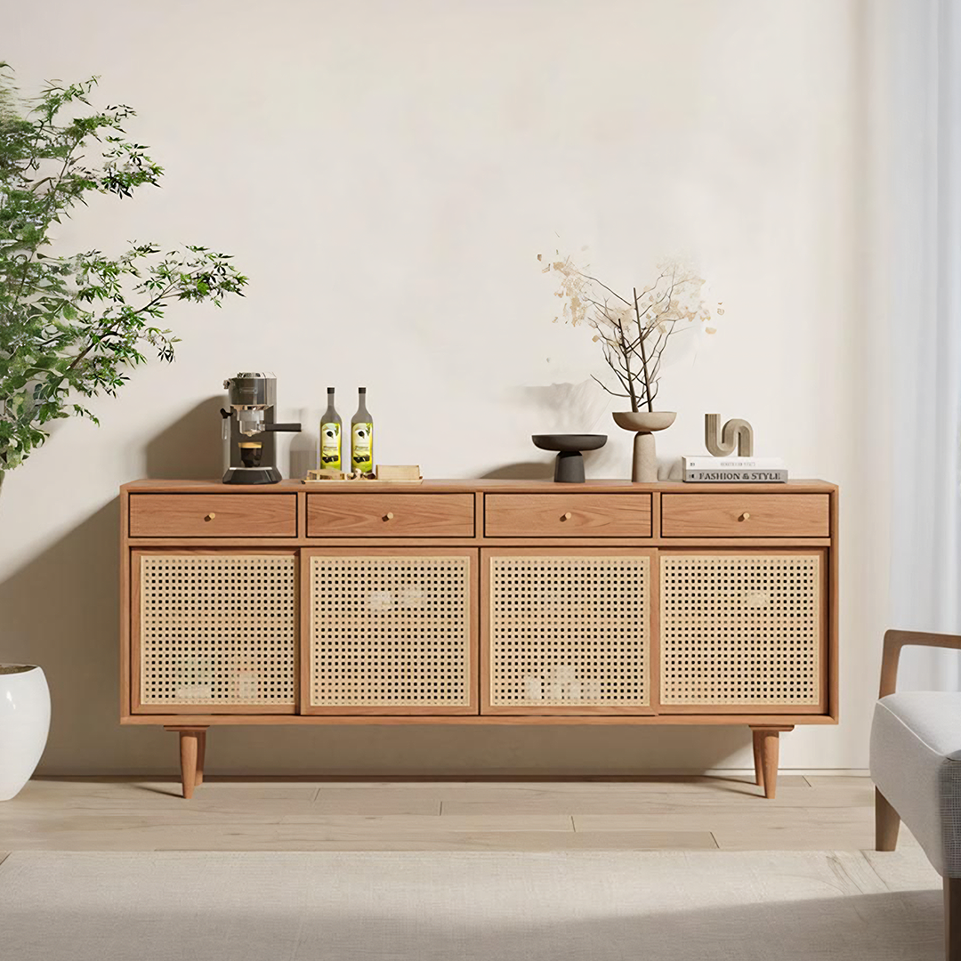 Bertha Rattan Sideboard with Drawers, Pine Wood