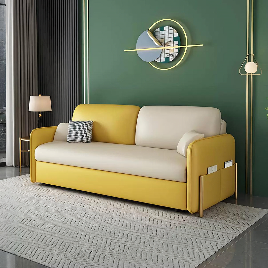 Burke Two Seater Sofa Bed, Yellow and White