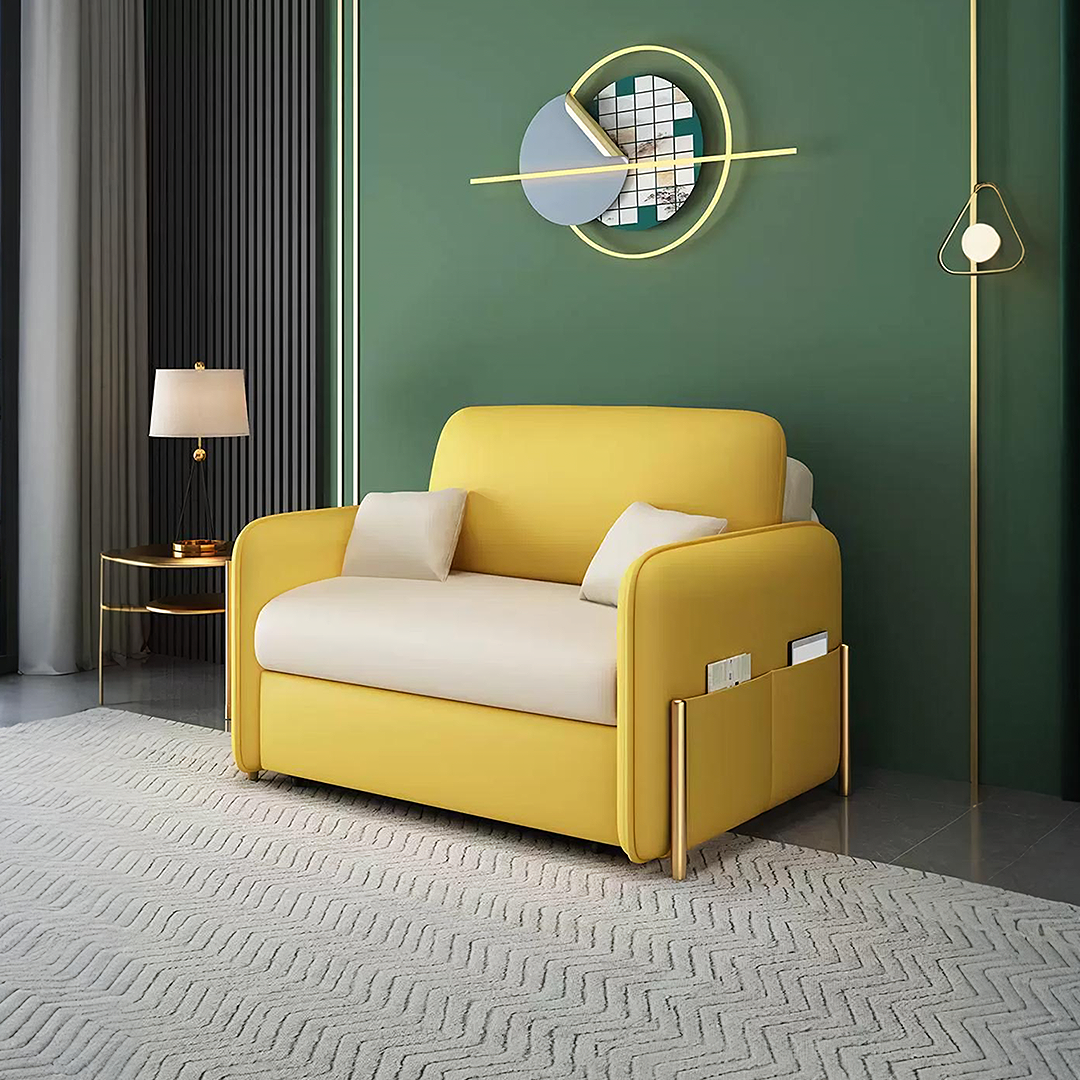 Burke Two Seater Sofa Bed, Yellow and White-Ritconcept-Rit Concept