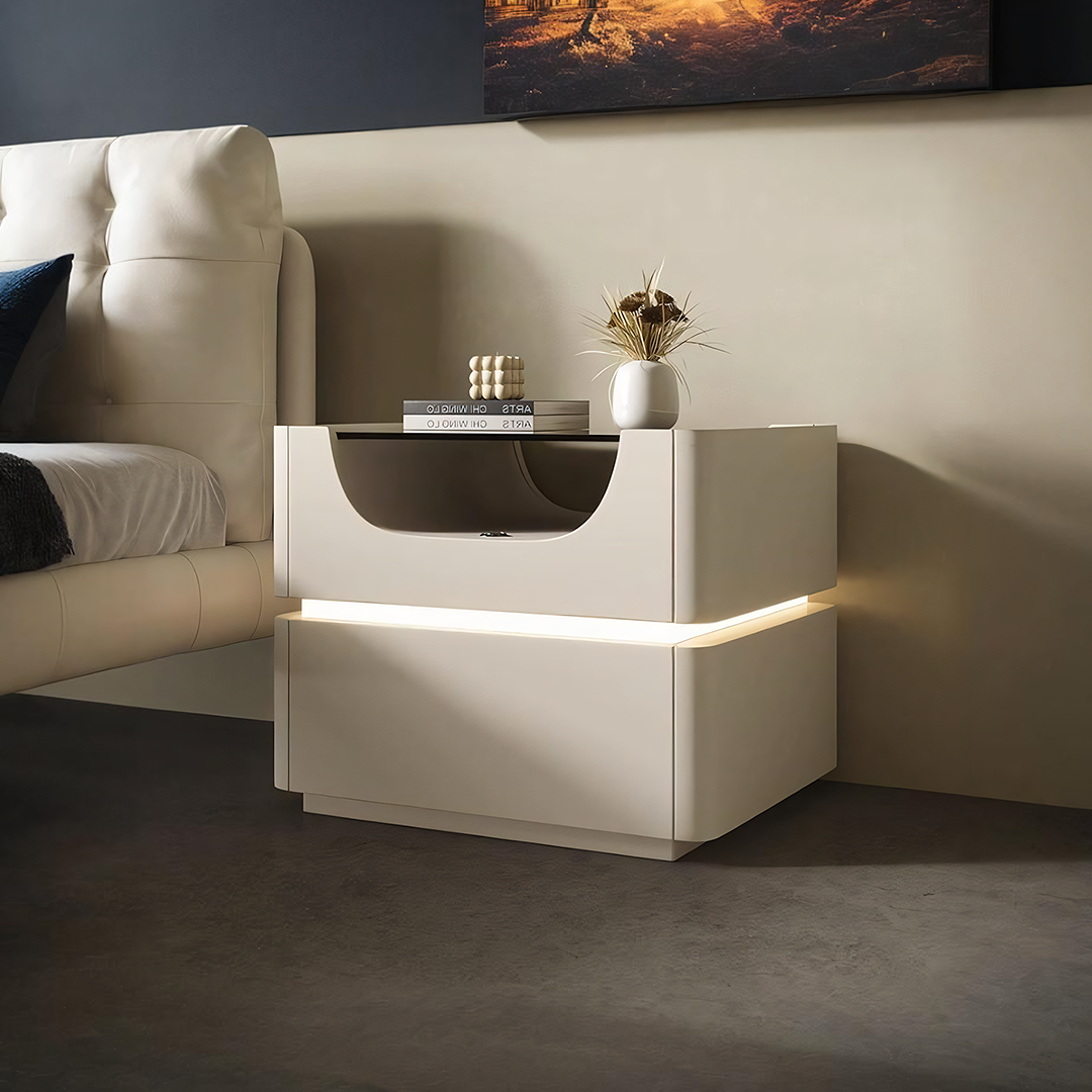 Candice Bedside Table with LED, Cream