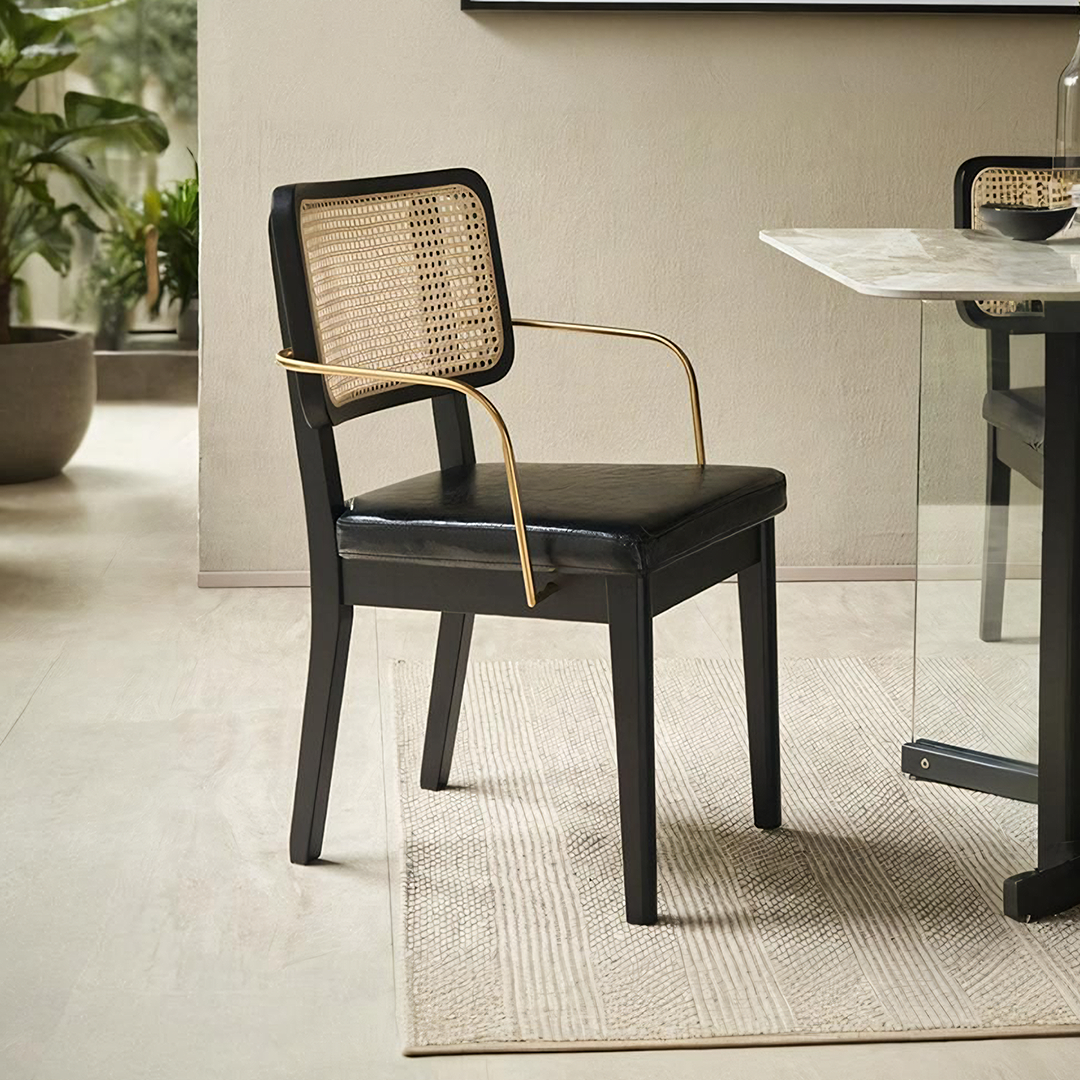 Cassie Black Dining Chair, Wood & Leather-Rit Concept-Rit Concept