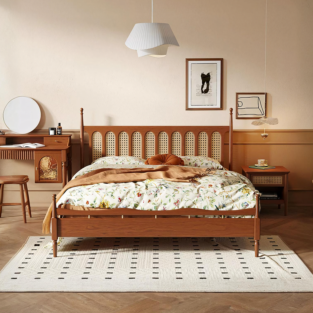 Flora King Size Bed, Cherry Wood