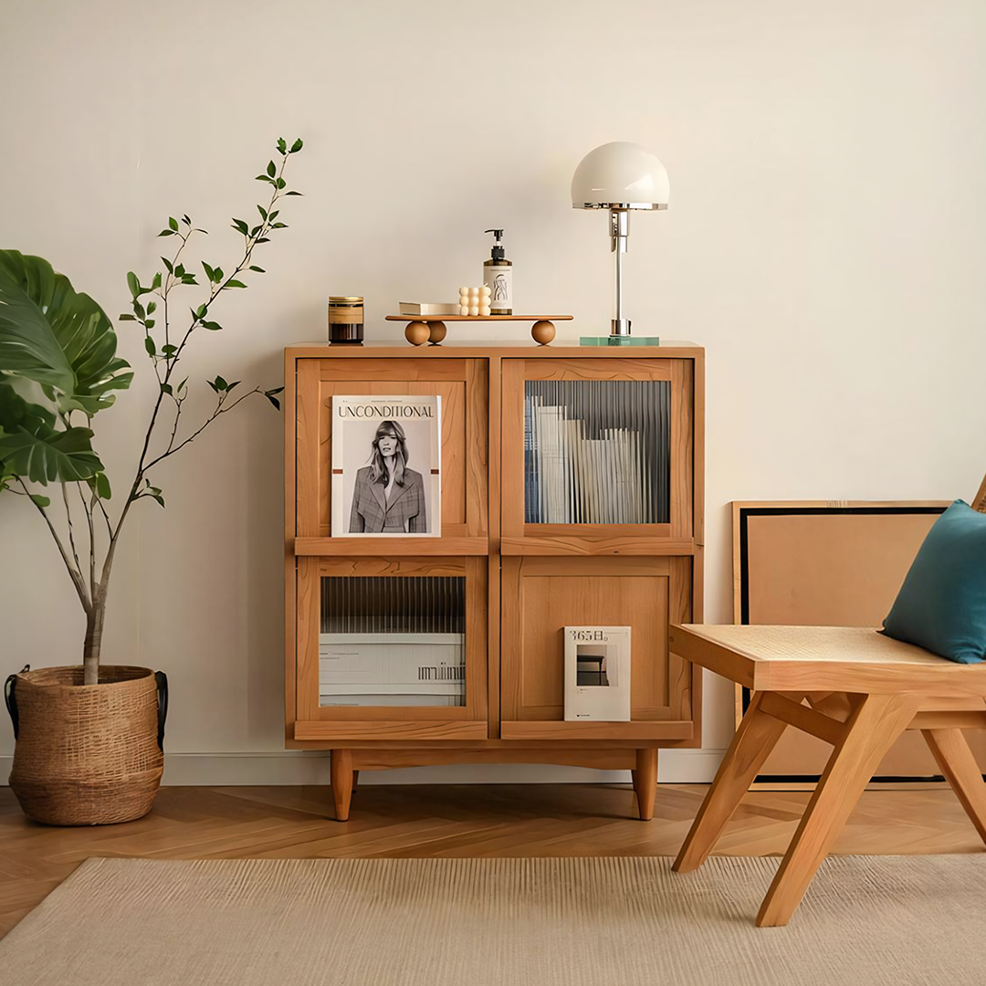 Harriet Sideboard, Bedside Table Solid Wood and Glass