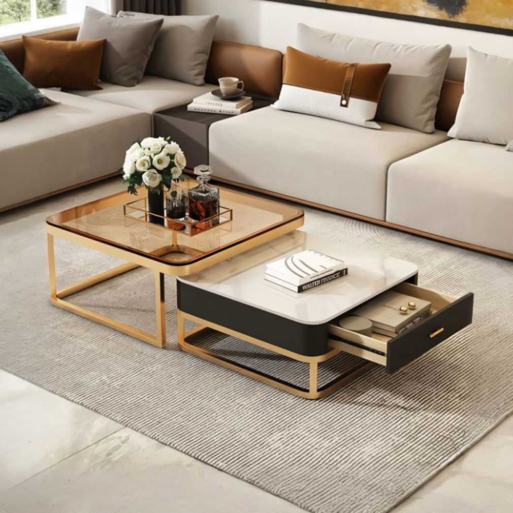 Horace Square Coffee Table, Tan & White-Ritconcept-Rit Concept