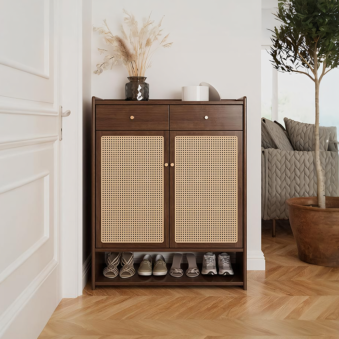 Ingrid Rattan Shoe Storage, Rubber Wood