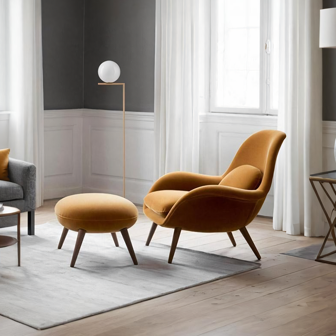 Kemble Armchair And Footstool, Velvet, Brown-Rit Concept-Rit Concept