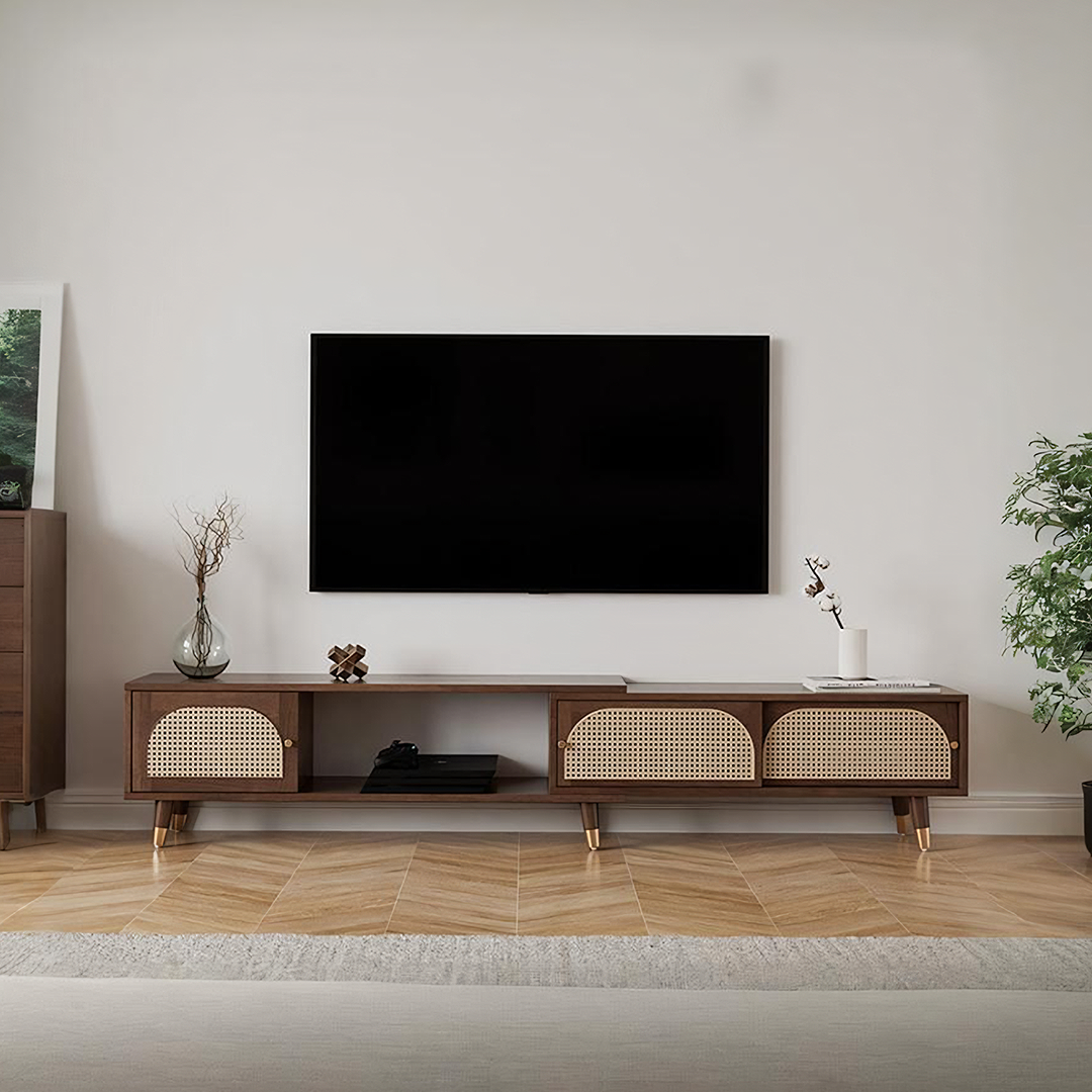 Kirsten Rattan TV Stand, Rubber Wood-Rit Concept-Rit Concept