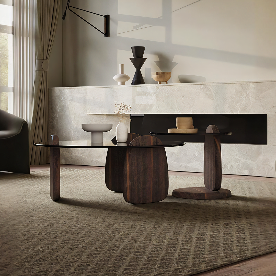 Modern Coffee Table set for Living Room, Dark Walnut Color