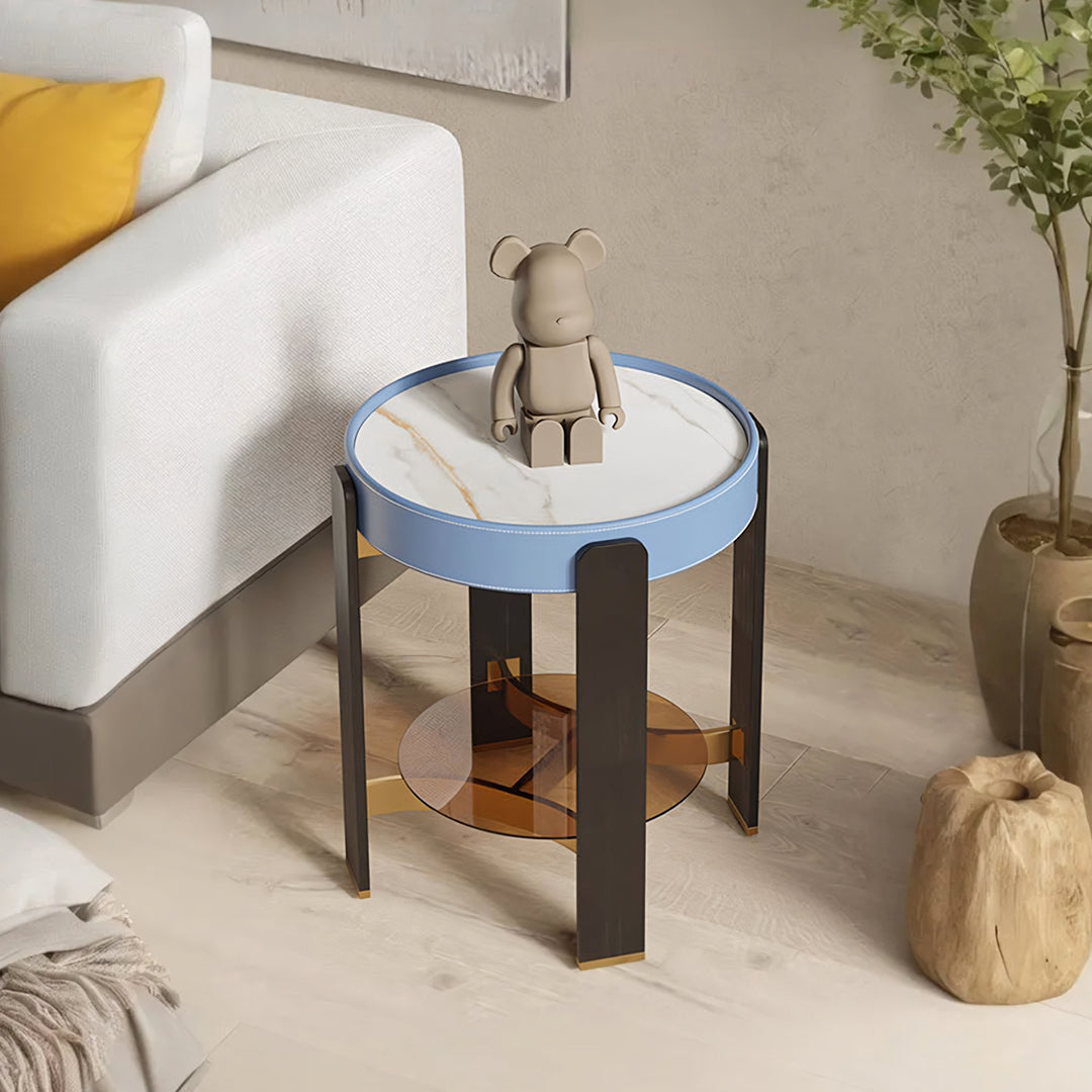 Moira Side Table, Sintered Stone & Rubber Wood