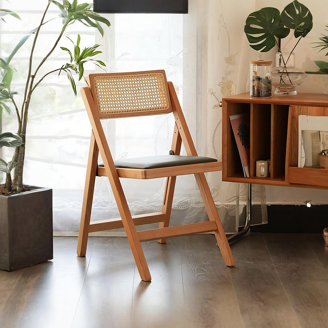 Silvia Foldable Rattan Dining Chair, Ash Wood