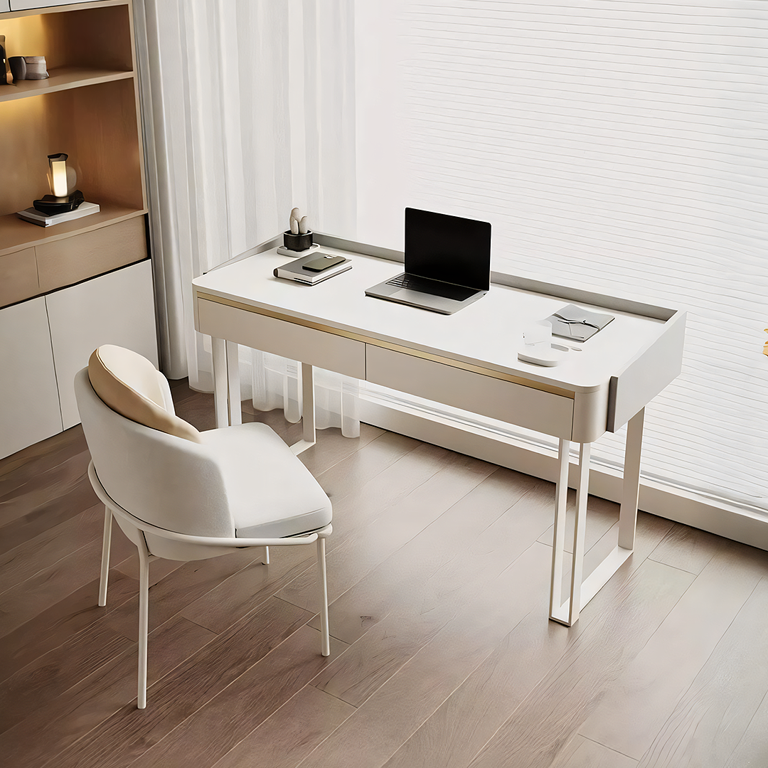 Tusa Office Desk, White, Sintered Stone