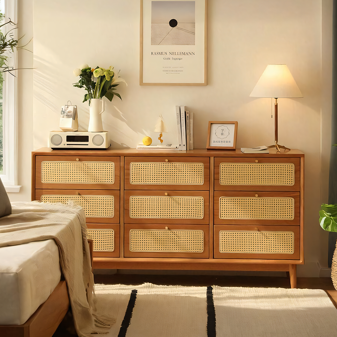 Vivian Cabinet, Rattan & Wood